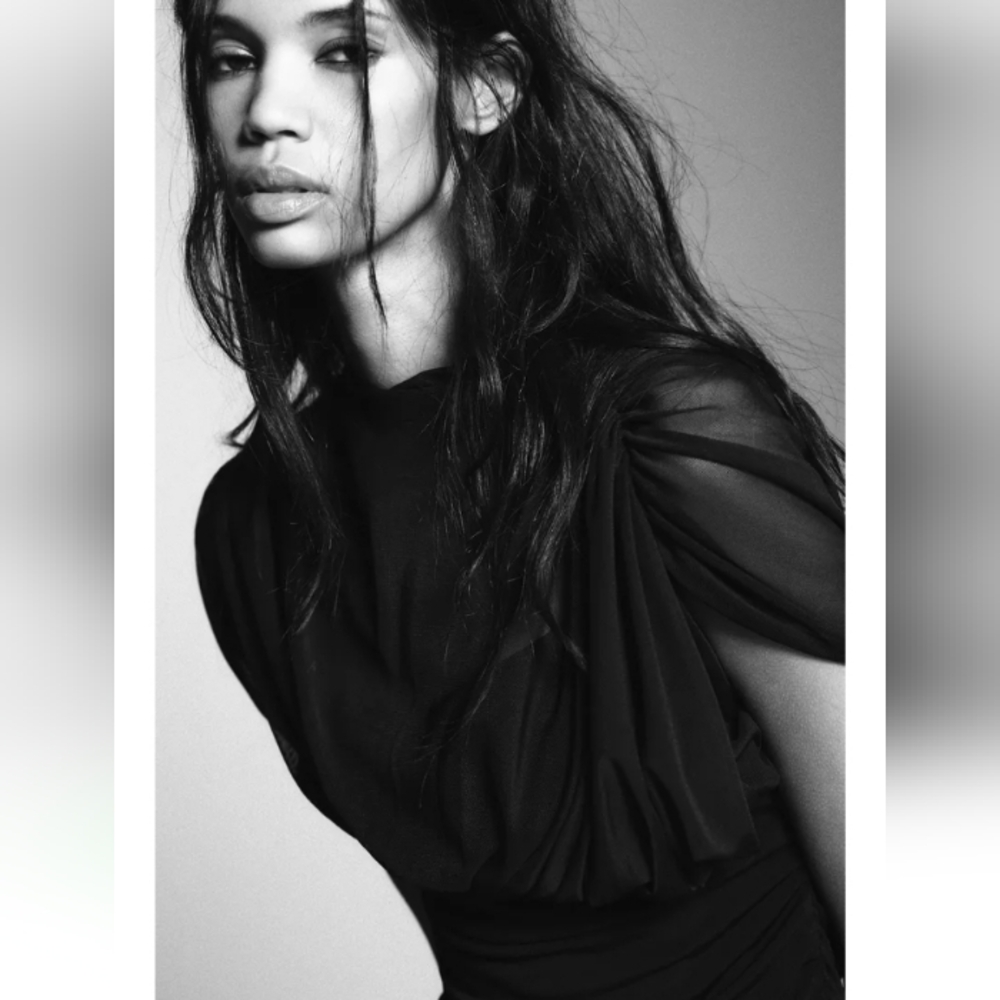 Zara Elegant Black Combined Draped Long  Dress - Picture 4 of 13